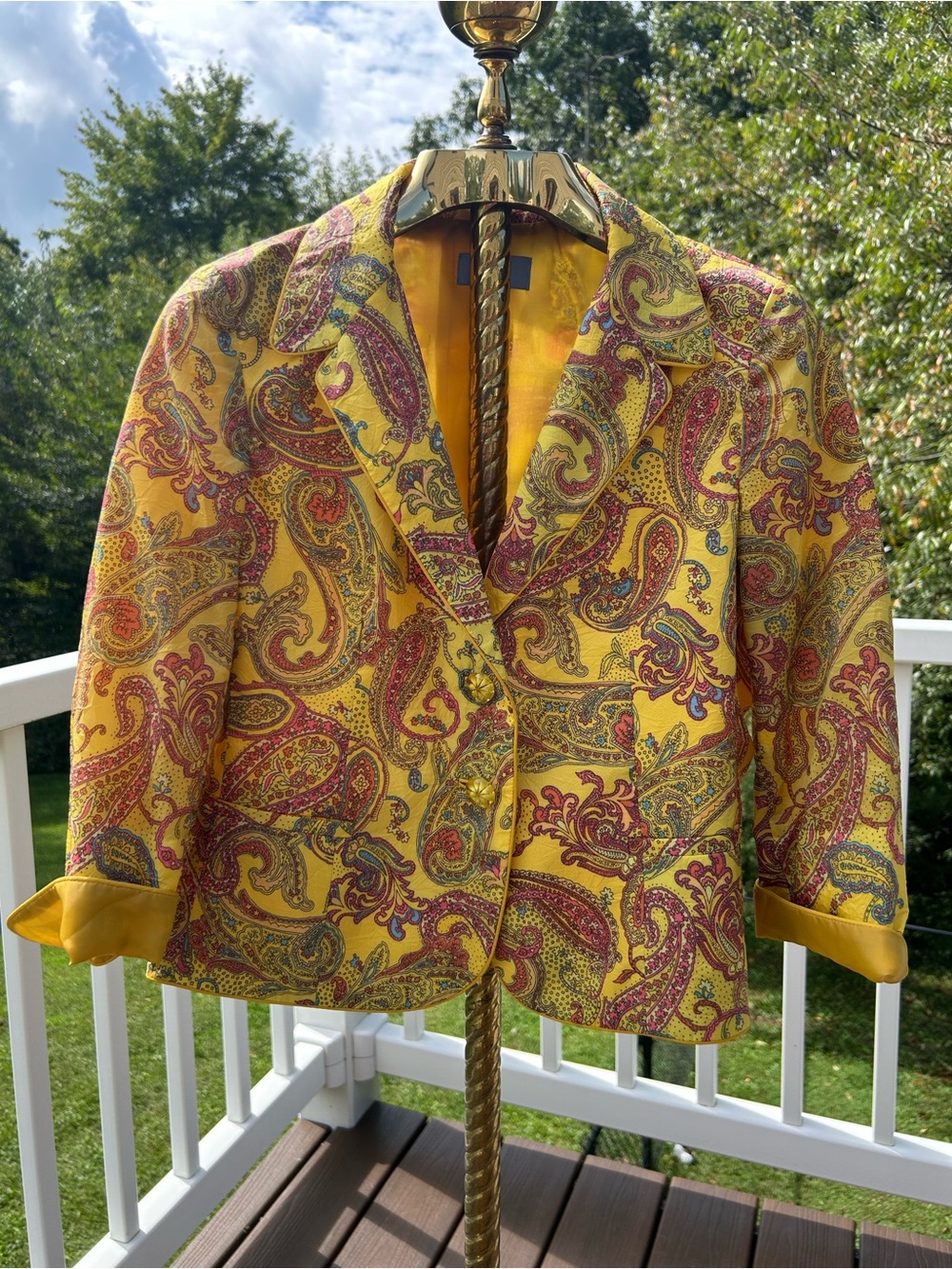 Vintage Yellow Paisley Women's Cropped Blazer Jacket